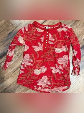 Girls' Red Floral Henley Top